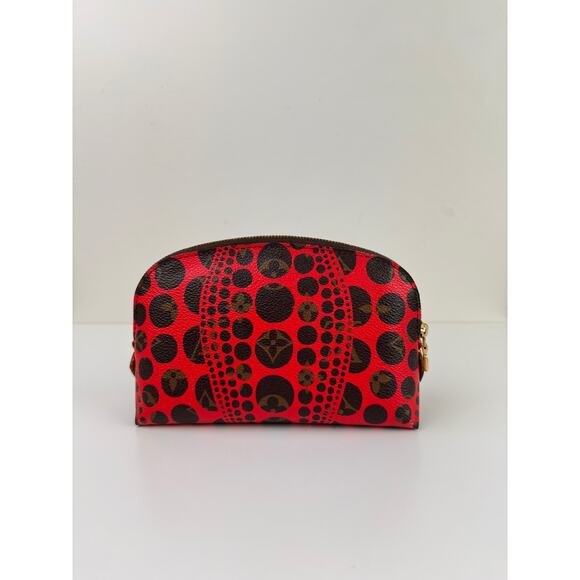 LOUIS VUITTON Kusama Red Black Cosmetic Pouch Leather Infinity Dots Inner Pocket - Picture 4 of 16